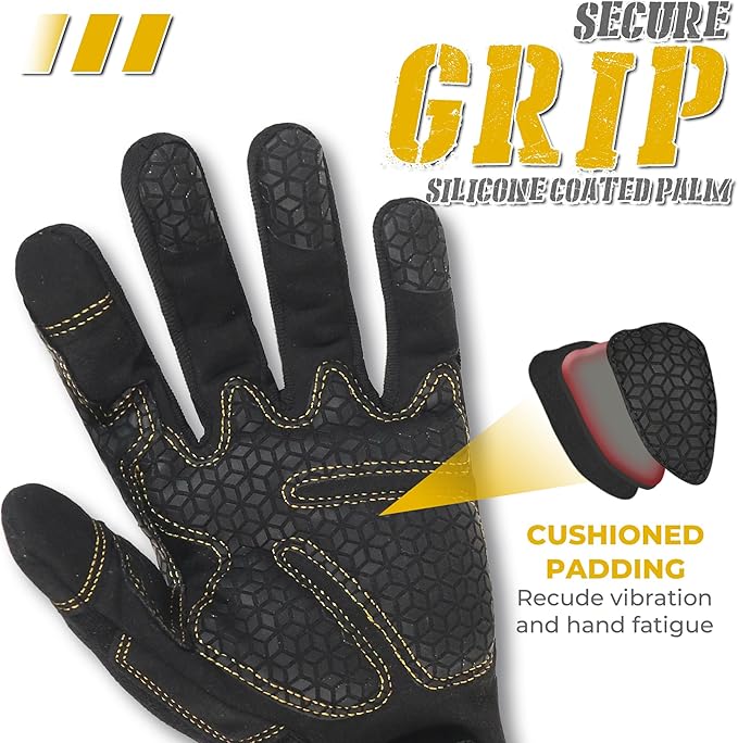 HANDLANDY Mens Work Gloves Touch screen, Utility Mechanic Gloves, Flexible Breathable Fit- Padded Knuckles & Palm