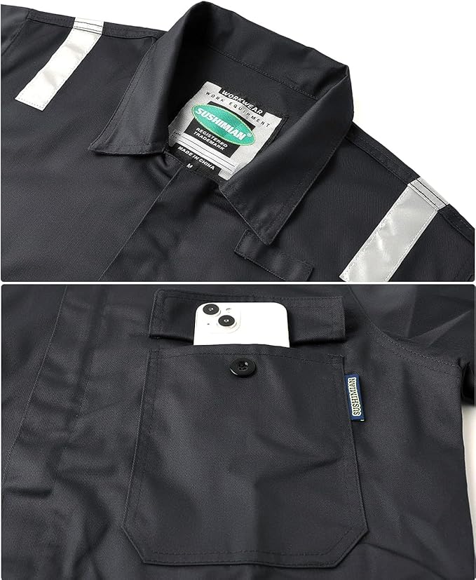 Men's Work Coverall High Visibility Overalls Mechanics Coveralls Workwear Jumpsuit with Multi Pockets