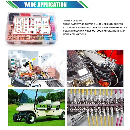 Twidec/180PCS Battery Cable Ends AWG 2 4 6 8 10 12 14 16 Gauge Copper Cable Wire Lugs,Ring Terminals Connectors,Copper Ring Terminals Connectors with Heat Shrink N-105-180PCS