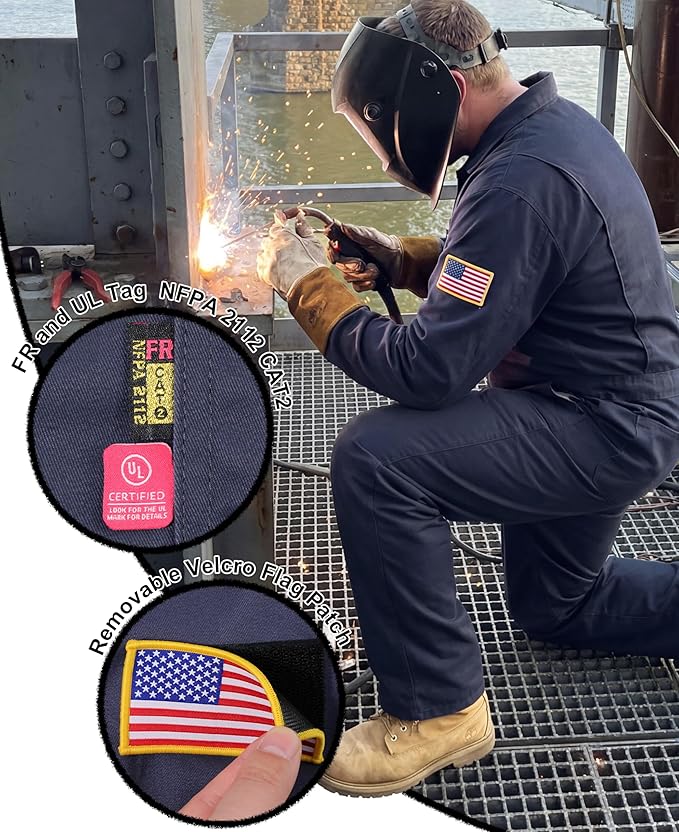 BOCOMAL FR Coveralls Men 7.5oz Cotton Twill Flame Resistant Fire Retardant Work Coverall NFPA 2112 HRC2