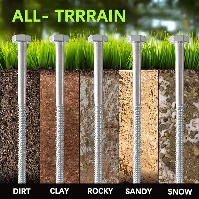 6pcs 3/8 x 8 and 6pcs 3/8 x 12 Heavy Duty Camping Ground Anchors, Non-Rust Tent Stakes Screw in Kit for Securing Animals, Trampoline, Carports, Canopies, Sheds, Swing Sets for High Winds