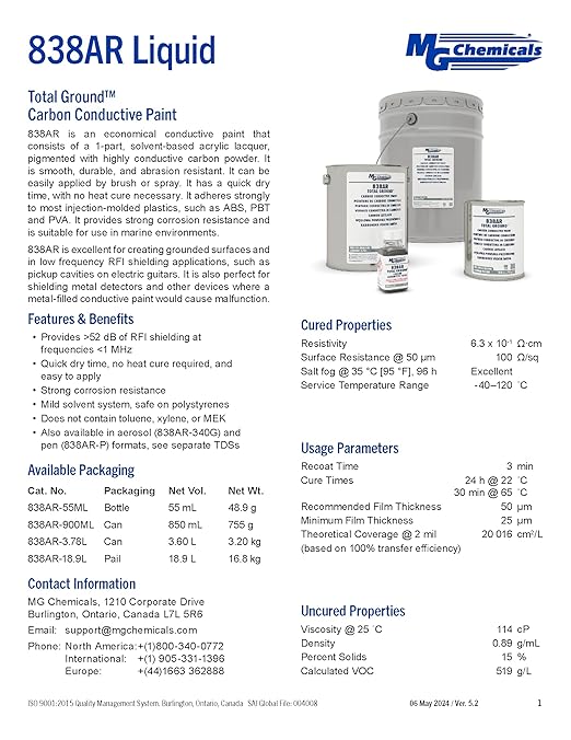 MG Chemicals 838AR-55ML Total Ground Carbon Conductive Coating, 55 mL Bottle