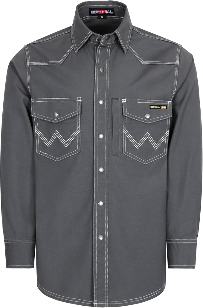 BOCOMAL FR Welding Shirts Heavyweight Stretch Canvas Snaps Down Reinforced Stitching Western Style Fire Resistant Jackets