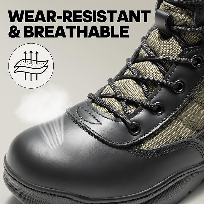 NORTIV 8 Men's Military Tactical Work Boots Side Zipper Leather Motorcycle Combat Boots Trooper