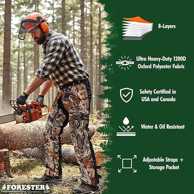 FORESTER Chainsaw Chaps for Men & Women | Apron-Style Chaps with Pocket & Adjustable Waist | Chainsaw Safety Equipment