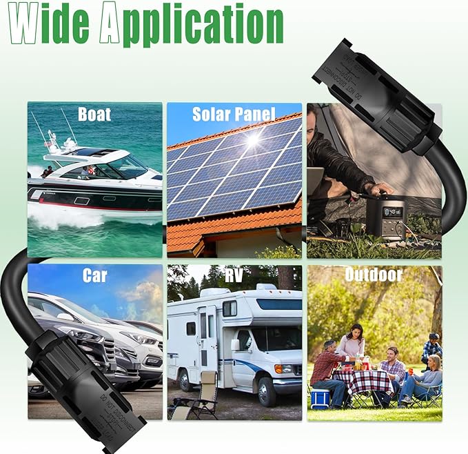 Twin Wire 100FT Solar Extension Cable - 10AWG (6mm²) Solar Panel Connector, with IP67-Male/Female Solar connectors for Outdoor Automotive RV Boat Marine Solar Panel- Black & Red