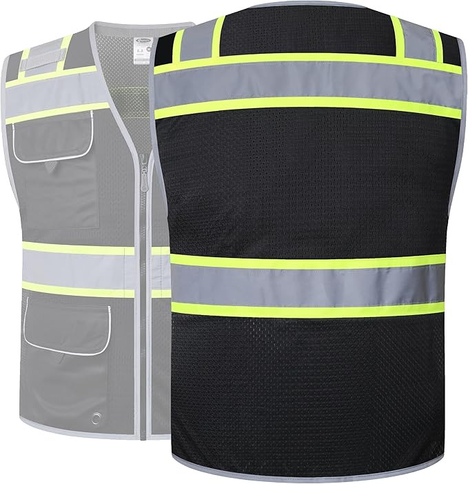 JKSafety Hi-Vis Unisex Surveyor Safety Vest Heavy Duty PPE Inner Pockets ANSI/ISEA Compliant