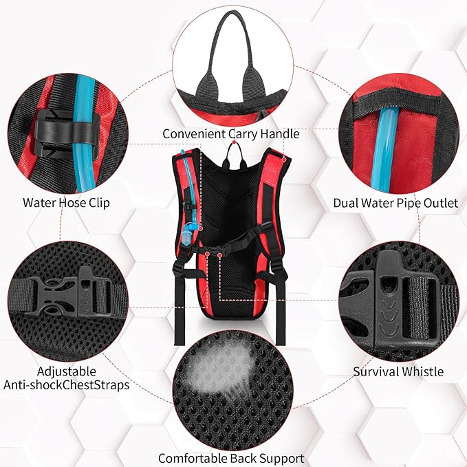 Hydration Backpack with Leak Proof Water Bladder, Lightweight Hydro Water Daypack for Rave, Cycling, Running, Hiking, Climbing