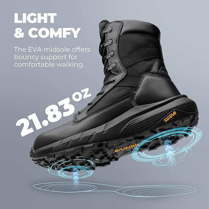 NORTIV 8 Men's 8" Composite Toe Work Boots, Lightweight Side Zipper ASTM F2412-24 & ASTM F2913-24 Safety Military Boots for All-Day Comfort, Peakforce-Nano
