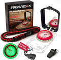 PREPARED4X Hiking Compass Survival – Mirror Sighting Map Orienteering Compass – with 35-Ft 550 Survival Paracord Lanyard, Fire Starter, Whistle, Fishing Line, Tinder Cord