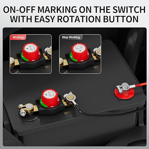 Battery Disconnect Switch 275A Top Post Car Battery Cut Off Switch 12-48V On/Off Heavy Duty Disconnect Shut Off Switch for RV Marine Boat