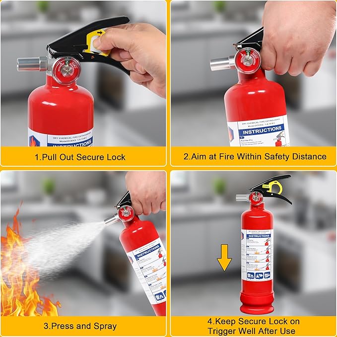 2 Pack ABC Dry Chemical Fire Extinguishers with Mount, 2.5 lb 1A:10B:C Rating for Home, Vehicle, Boat, Quick Release Handle, Compact & Portable Dry Powder Extinguisher