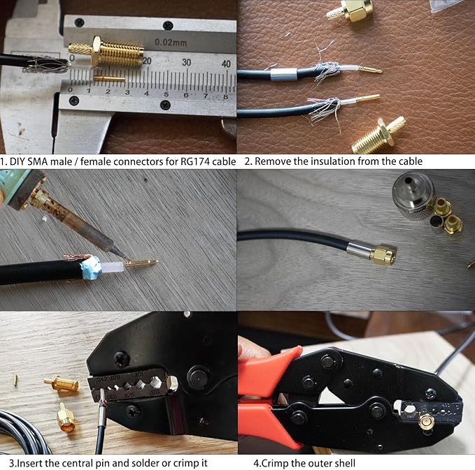 SMA cable crimping tool and 10pcs SMA male to female connectors for RG174 RG316 wifi antenna extension cable