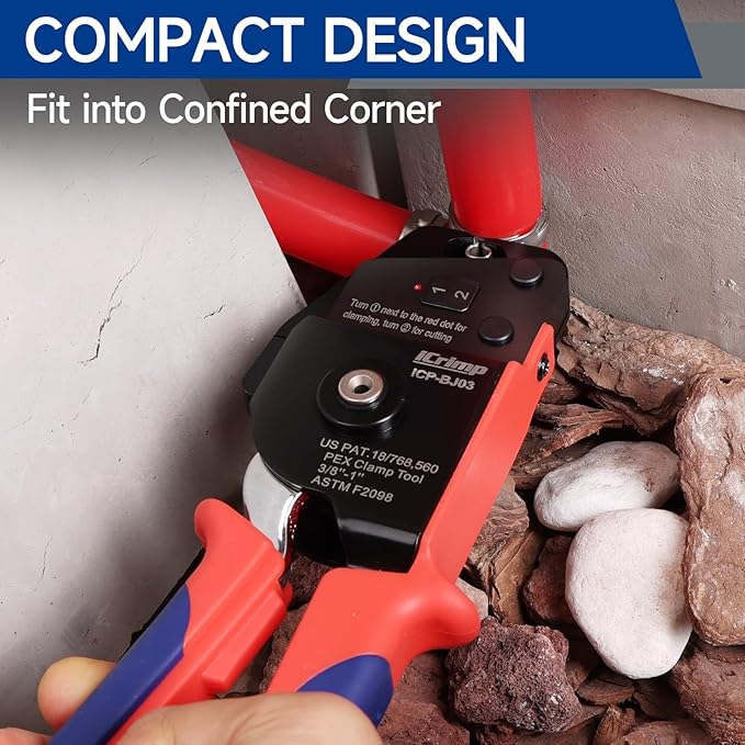 iCrimp One-Hand PEX Pipe Cinch Tool Kit, PEX Crimping Tool with Removing Function for 3/8-1 inch Clamp Rings, with 20PCS 1/2-in, 10PCS 3/4-in PEX Clamps and Pipe Cutter