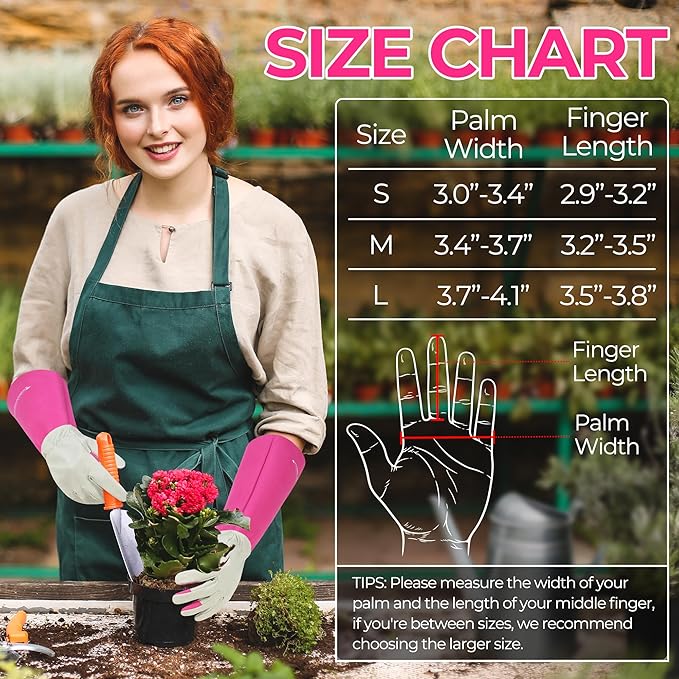 HANDLANDY Rose Pruning Gardening Gloves for Men & Women, Thornproof Long Gauntlet Gloves, Pigskin Leather - Breathable & Durability (Small)