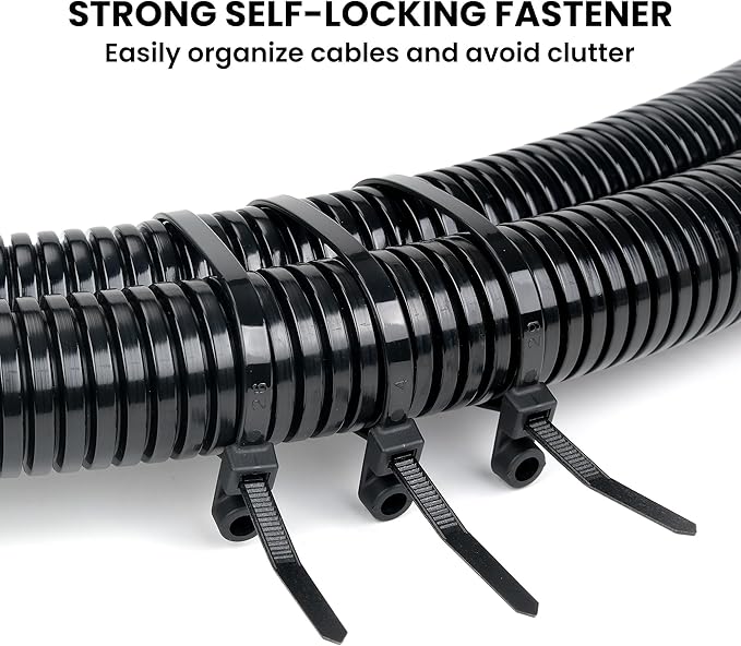 Heavy Duty Zip Ties with Screw Hole, 75lbs Tensile Strength, 7.5 Inch Mountable Cable Ties for Indoor & Outdoor Use, 50PCS Black Nylon Universal Cable Tie Buckle