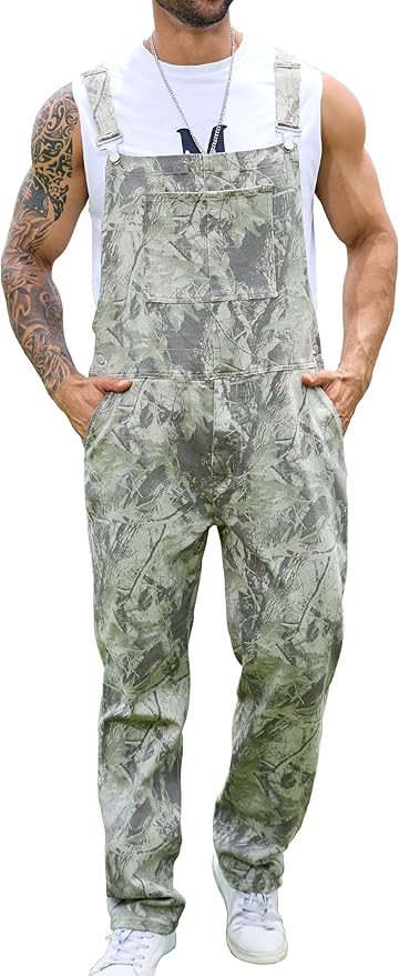 Camo Bibs Overalls for Men Adjustable Straps Work Utility Coveralls Camouflage Jumpsuit