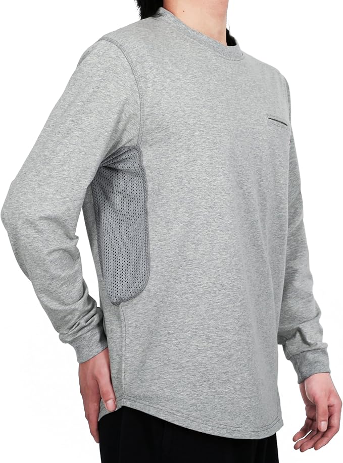 BOCOMAL FR Shirts for Summer Breathable Vented Design 6oz Heather Jersey Flame Resistant Long Sleeve Crew T Shirt