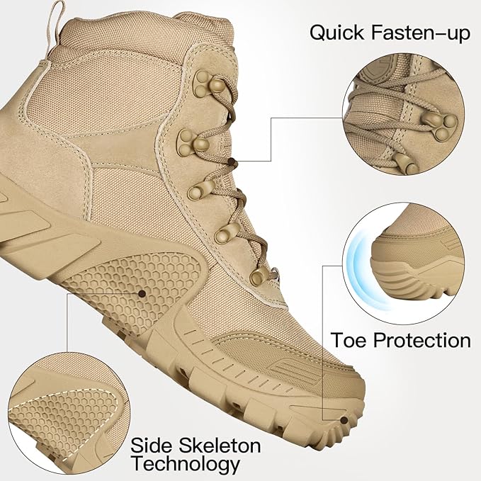 FREE SOLDIER Men's Waterproof Hiking Boots Tactical Work Boots Outdoor Lightweight Military Boots