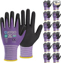 KAYGO Safety Work Gloves MicroFoam Nitrile Coated, 12 Pairs KG18NB,Seamless Knit Nylon Glove for Men and Women, Ideal for Automotive,Warehouse,Construction (L, Purple)