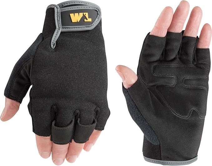 Wells Lamont Men's Fingerless Synthetic Leather Palm Work Gloves, Extra Large (847XL)