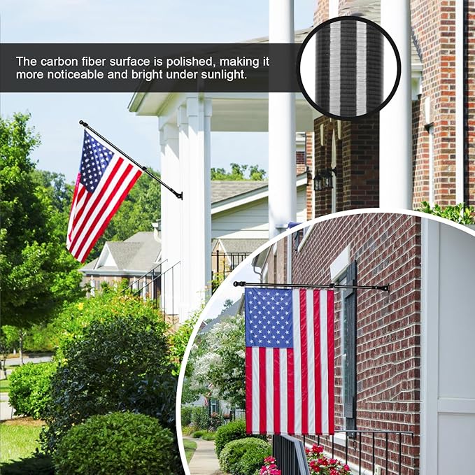 6FT Carbon Fiber Flag Pole, Flagpole for Outside House, Porch Flagpoles, Tangle Free Black Flag Pole Kit, Wind-Resistant, Bend-Resistant, Rust-Free (Includes Bracket, Plain Carbon Fiber)