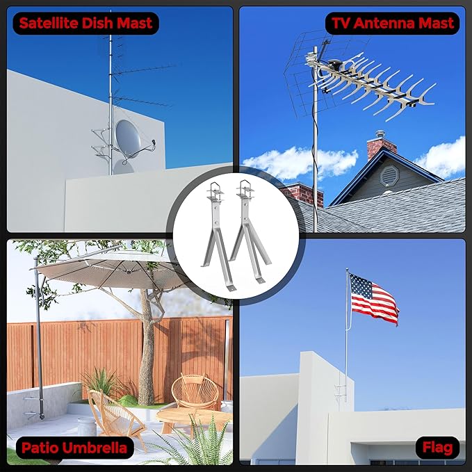 12'' Adjustable Antenna Mast Wall Mount Bracket, 2 Pcs Antenna Stand Off Bracket, Heavy Duty TV Antenna Mounting Brackets, Antenna Wall Mount 12 Inch, Wall Mount Mast Clam｜Tripod Bracket & Y-Brackets