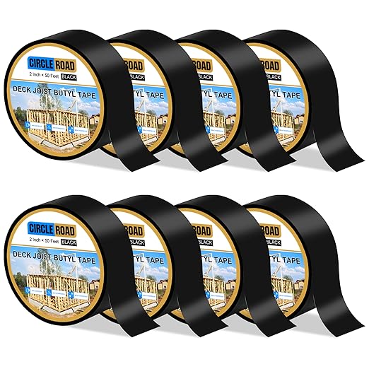 Joist Tape for Decking 2'' X 50', 8 Rolls Weatherproof Butyl Tape for Wood Decks Beams Roof, Flashing Tape Anti-Corrosion Weather Resistant Black Deck Joist Tape Outdoor Patio Repair