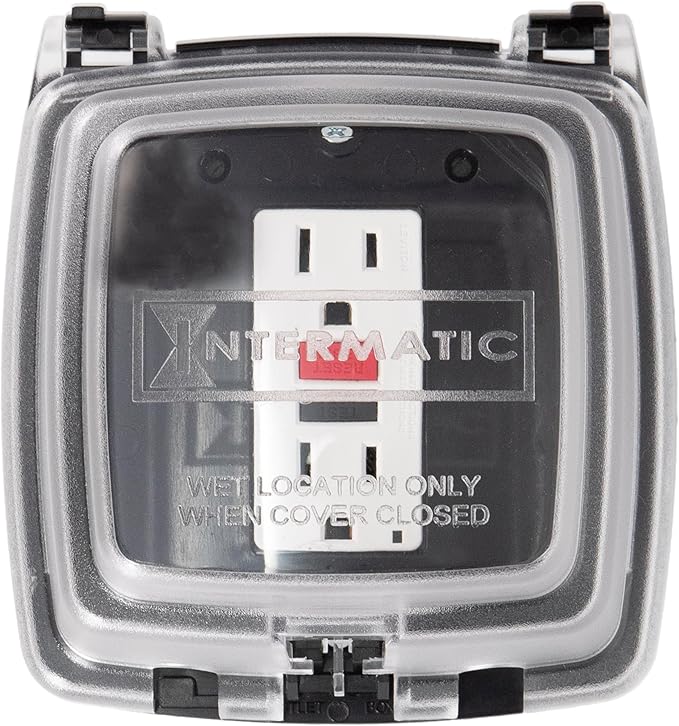 Intermatic WP1030C 3-1/8” Deep Weatherproof Outlet Cover – UV Stabilized Clear, GFCI & Duplex, Vertical Mount, UL Certified – Fits Single Device Only for Larger Double-Gang 4” x 4” Boxes