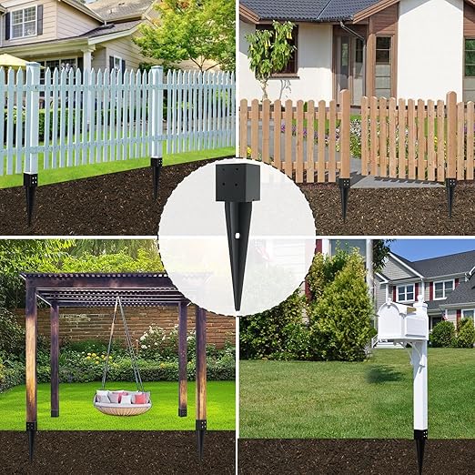 1 Pcs 4x4 Fence Post Anchor Ground Spike 16"(Inner Size 3.6"x3.6") Black Powder Coated–Mailbox Post Anchors, for Deck,Fence,Railing,Mailbox..