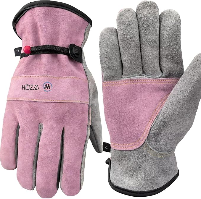 Leather Work Gloves for Men or Women. Small Glove for Gardening, Tig/Mig Welding, Construction, Chainsaw, Farm, Ranch, etc. Cowhide, Cotton Lined, Utility, Firm Grip, Durable. Pink-Grey S