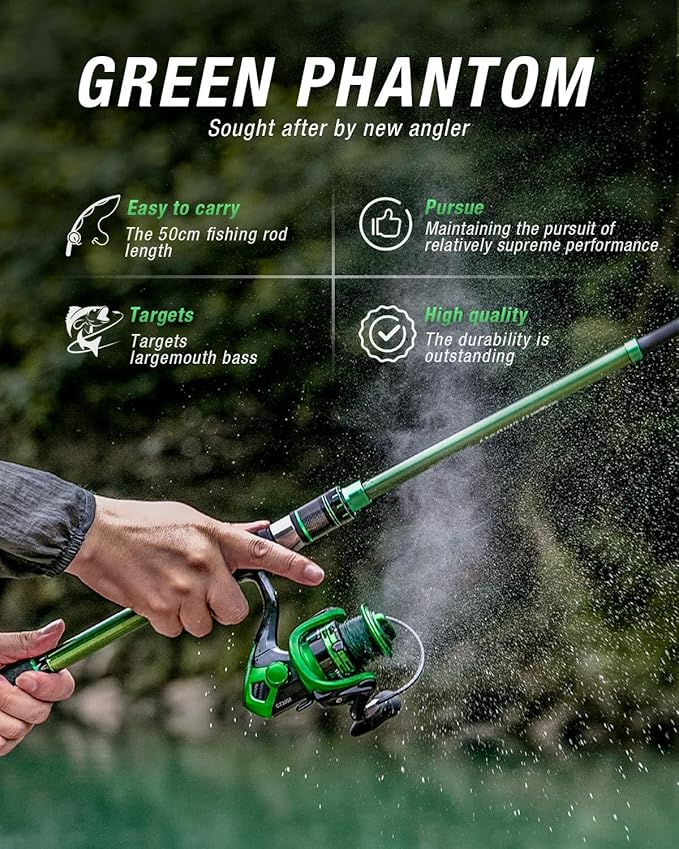 Ghosthorn Fishing Rod and Reel Combo Graphite Telescoping Fishing Pole Portable Travel Kit with Carrier Bag for Freshwater Saltwater