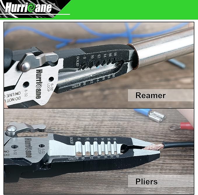 HURRICANE 6-in-1 Wire Stripper, Crimping Tool, Wire Cutter Stripping Tool, Multifunctional Electrical Pliers for Cable Stripper, Wire Crimper(8-18 AWG Solid, 10-20 AWG Stranded)