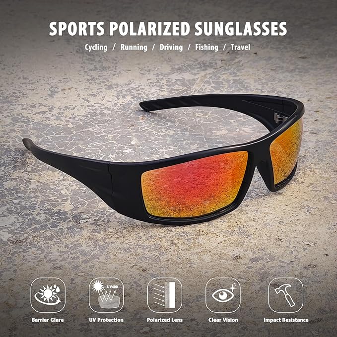 Polarized Sports Sunglasses for Men Women Unbreakable Frame Cycling Fishing Wrap Around Sunglasses UV400 Protection