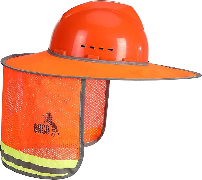 UNCO- Hard Hat Sun Shield, 3 Pack, Orange, Full & Standard Brim Mesh Sunshade High Visibility Reflective, Hard Hat Accessories