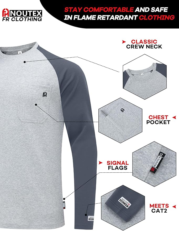 FR Shirts for Men Lightweight Fire Resistant Shirts 5.5oz for Men Long Sleeve NFPA2112/CAT2