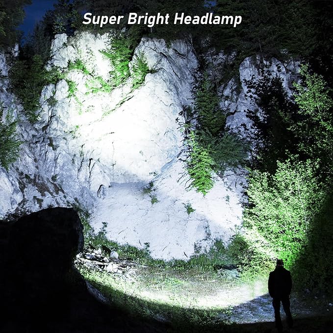 Blukar LED Headlamp, Super Bright Rechargeable Headlight Flashlight - 3 Lights 5 Modes,Zoomable,Spotlight&Floodlight Combination, IPX6 Waterproof, 20+Hrs Runtime for Running,Hiking-Gray