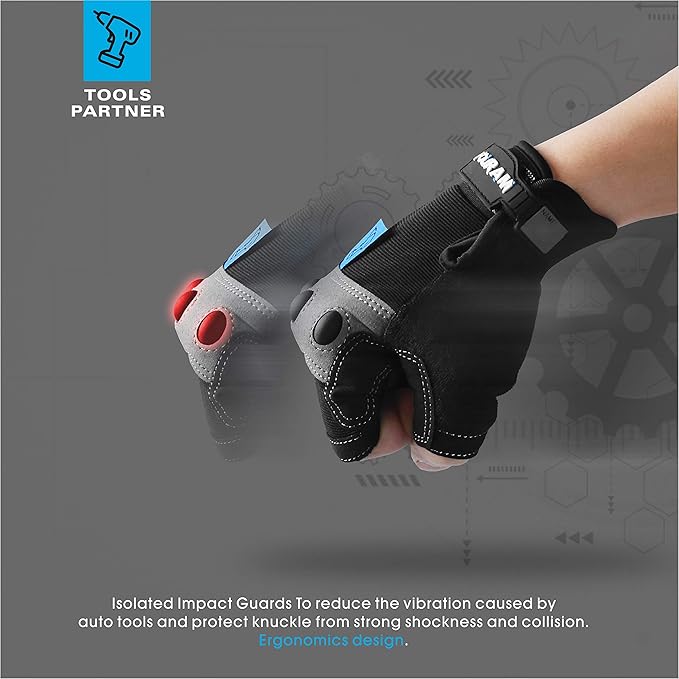 FOUR-AM Work gloves Men Fingerless Mechanic Gloves Shock-Grip, Anti-Collision For Men Women