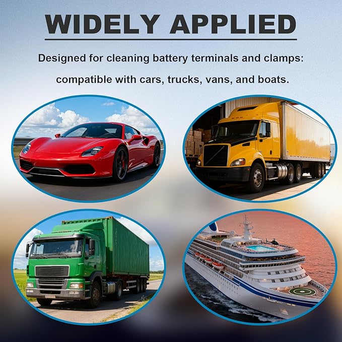 Battery Terminal Cleaner Kit - 12PCS Protector Fiber Washers and 2PCS Cleaning Brush Best for Extend Car Marine Battery Life Automotive Accessories Universal for Car, Boat, RV, Marine