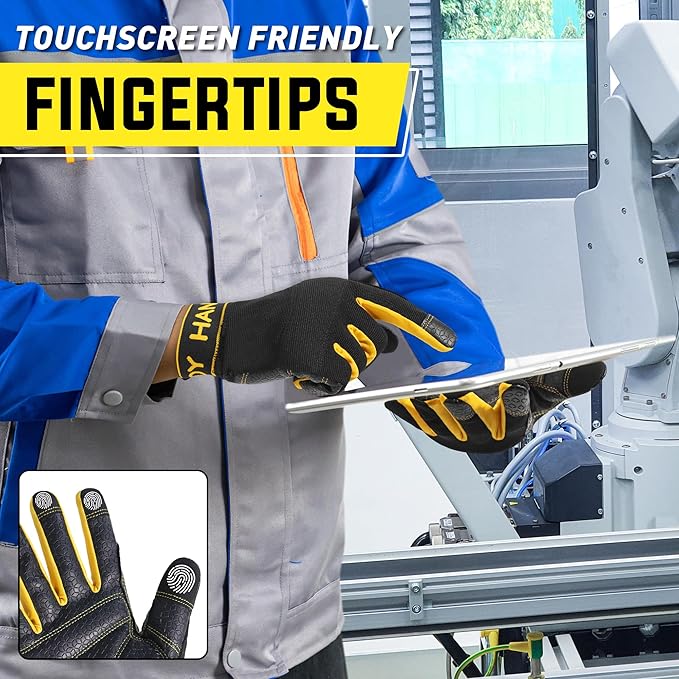 HANDLANDY Work Gloves for Men & Women, Utility Mechanic Working Gloves Touch Screen, Flexible Gardening Gloves for Yard