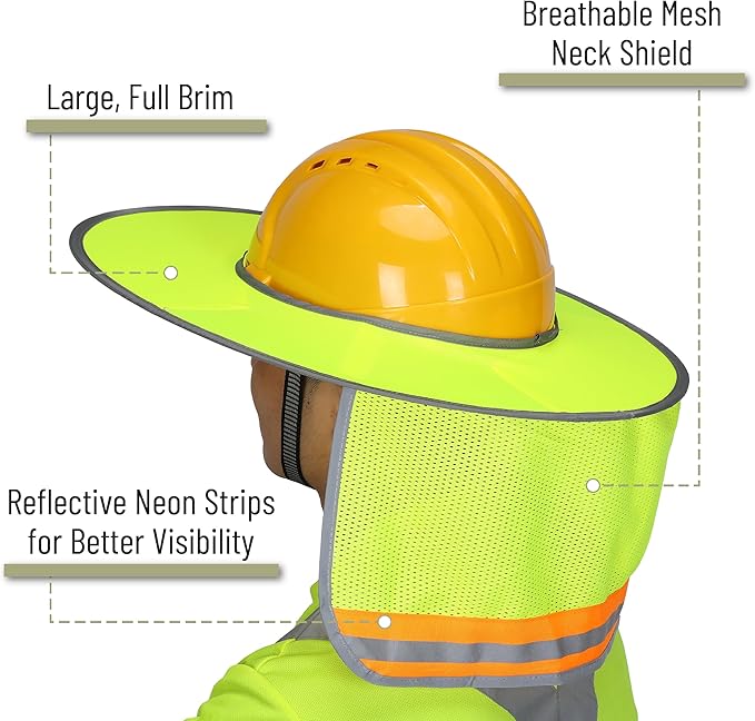 UNCO- Hard Hat Sun Shield, 4 Pack, Yellow, Full & Standard Brim Mesh Sunshade High Visibility Reflective, Hard Hat Accessories