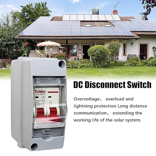 DC Miniature Circuit Breaker 1000V, IP65 Waterproof PV Solar DC Disconnect Switch with DIN Rail Enclosure, Solar Panel Disconnect Switch for Solar PV System (63A)