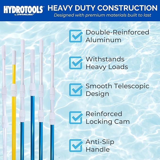 SWIMLINE HYDROTOOLS 8350A 3-Piece Telescopic Pole 4 To 12 Feet Adjustable Telepole For Swimming Pool Cleaning Skimmer Nets Vacuum Heads & Brushes Step-Up Anodized Aluminum W/ Strong Grip & Lock