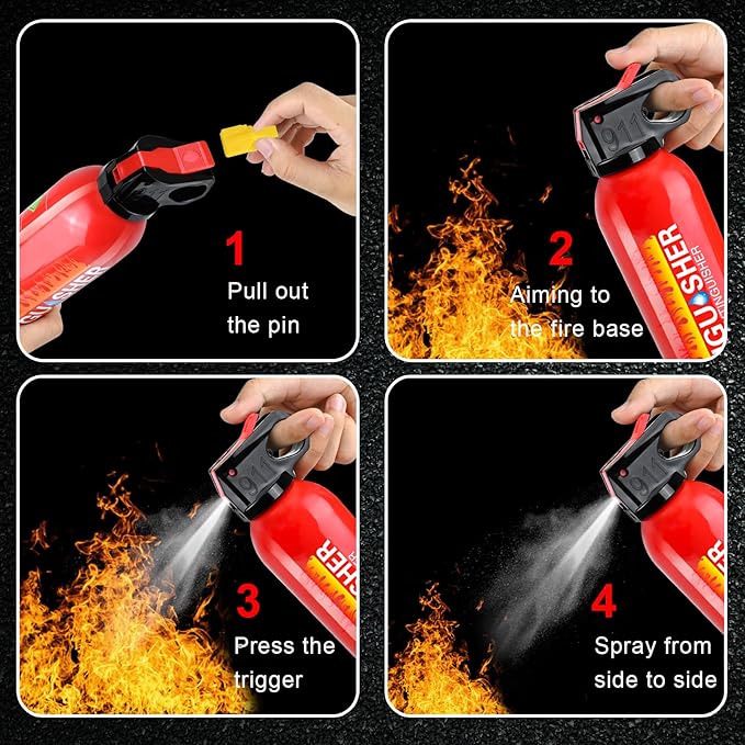 Upgrade Fire Extinguisher for Home, 4Pack Car Fire Extinguishers with Mount, 8 in 1 Portable Kitchen Fire Extinguishers for A, B, C, K Category, 620ml Mini Fire Extinguisher for Truck Boat