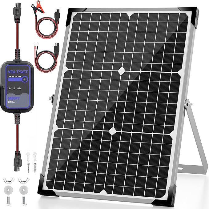 Voltset Solar Panel Kit 30W 12V with MPPT Controller, Solar Battery Trickle Charger Maintainer, Waterproof Solar Panel with Adjustable Mount Bracket for Boat RV Motorcycle Marine