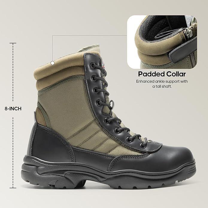 NORTIV 8 Men's Military Tactical Work Boots Side Zipper Leather Motorcycle Combat Boots Trooper