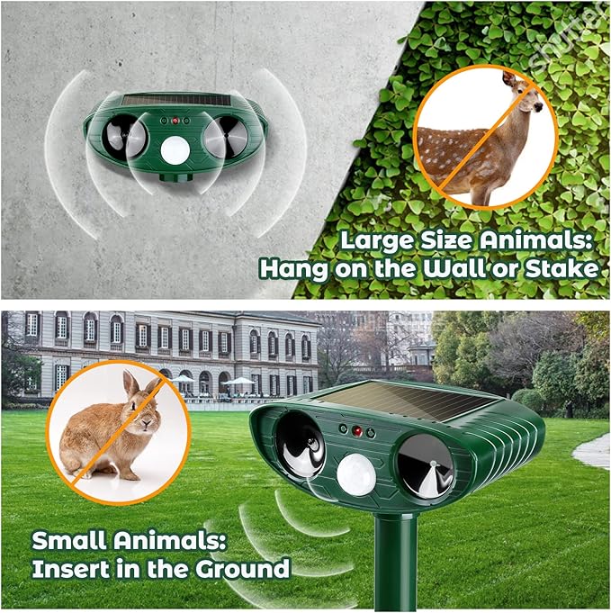 4 Pack Ultrasonic Animal Repellent Outdoor Solar Deer Repllent Devices Cat Deer Deterrent Scare Raccoon, Skunk, Rabbit, Dog, Waterproof with Motion Detector for Yard Garden
