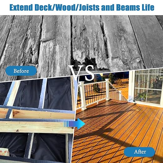 Deck Joist Tape 2''×50',4 Pack Weather-Resistant Joist Tape for Decking,Waterproof Seal Antiseptic Butyl Decking Tape,Self-Adhesive Flashing JoistsTape for Wood Decks Beams Roof