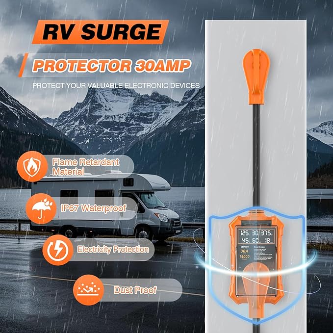 RV Surge Protector 30 Amp, 14000 Joules Protection, Automatic Over/Under Voltage & Temperature Shutoff, 6-in-1 Smart Display for RV Safety, UL Certified, Compatible with Campers, Travel Trailers