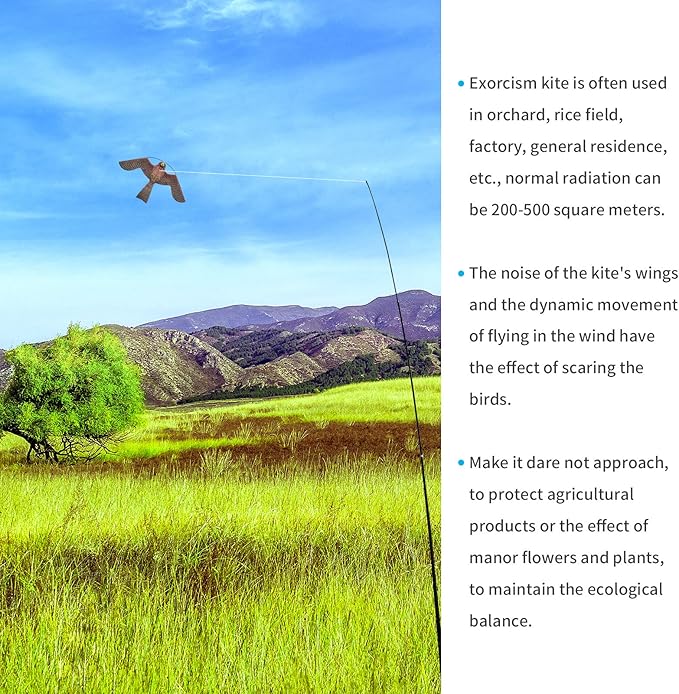 eyijklzo Bird Scarer Flying Kite Crops Farm Flying Bird Hawk Flying Kite with 4m Telescopic Pole